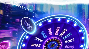 Image of a roulette wheel with highlighted prize amounts, symbolizing Vulkan Platinum Web-casino's bonus game with a wheel of fortune.